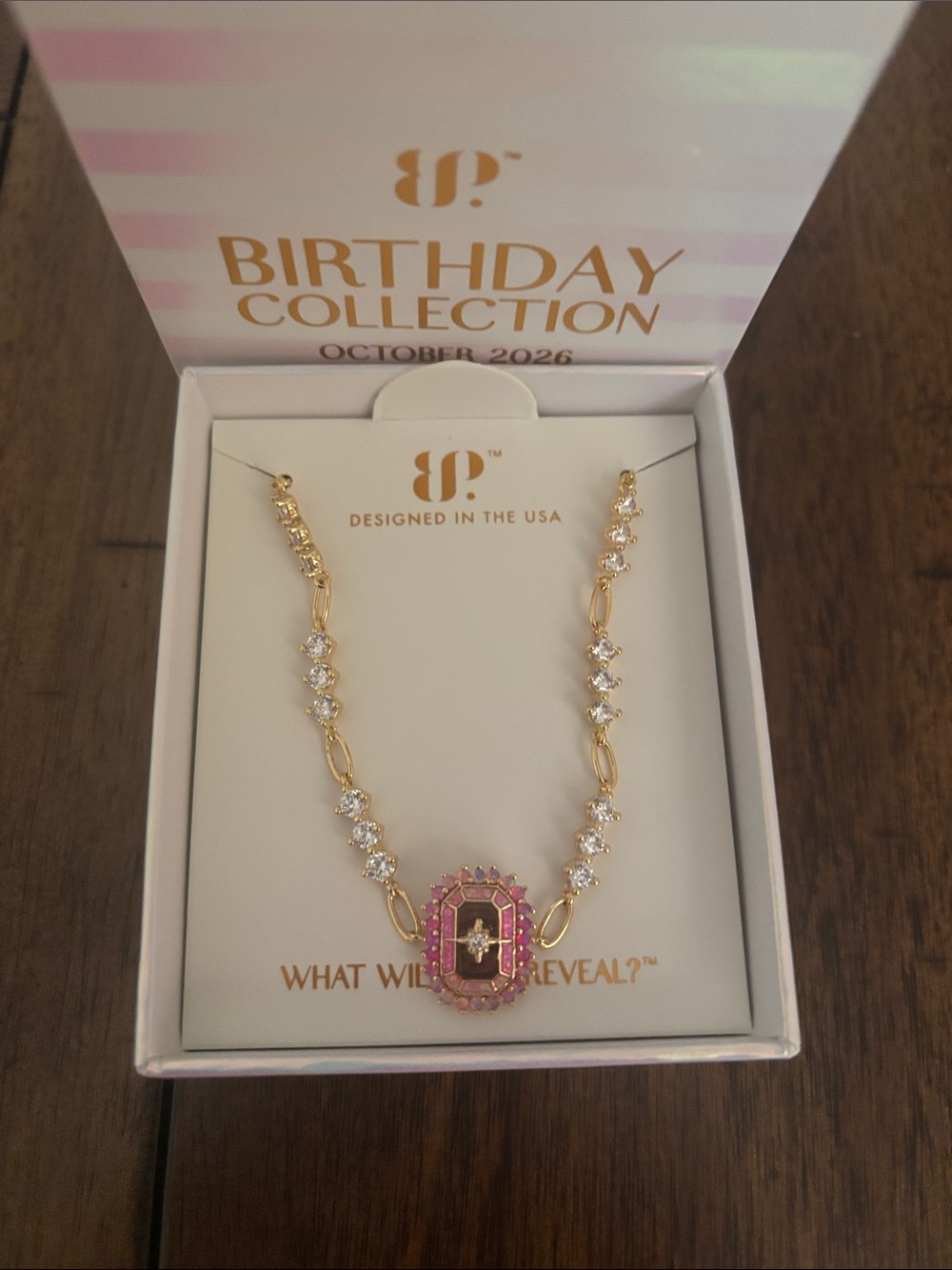 Bomb Party Rare unicorn October 2026 Gold Bracelet with Pink and Clear Stones
